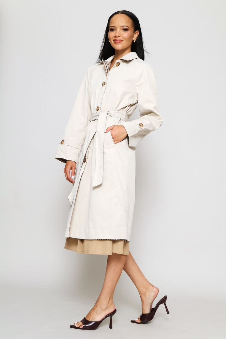 Epaulette Detail Reversible Trench Coat - Light Stone