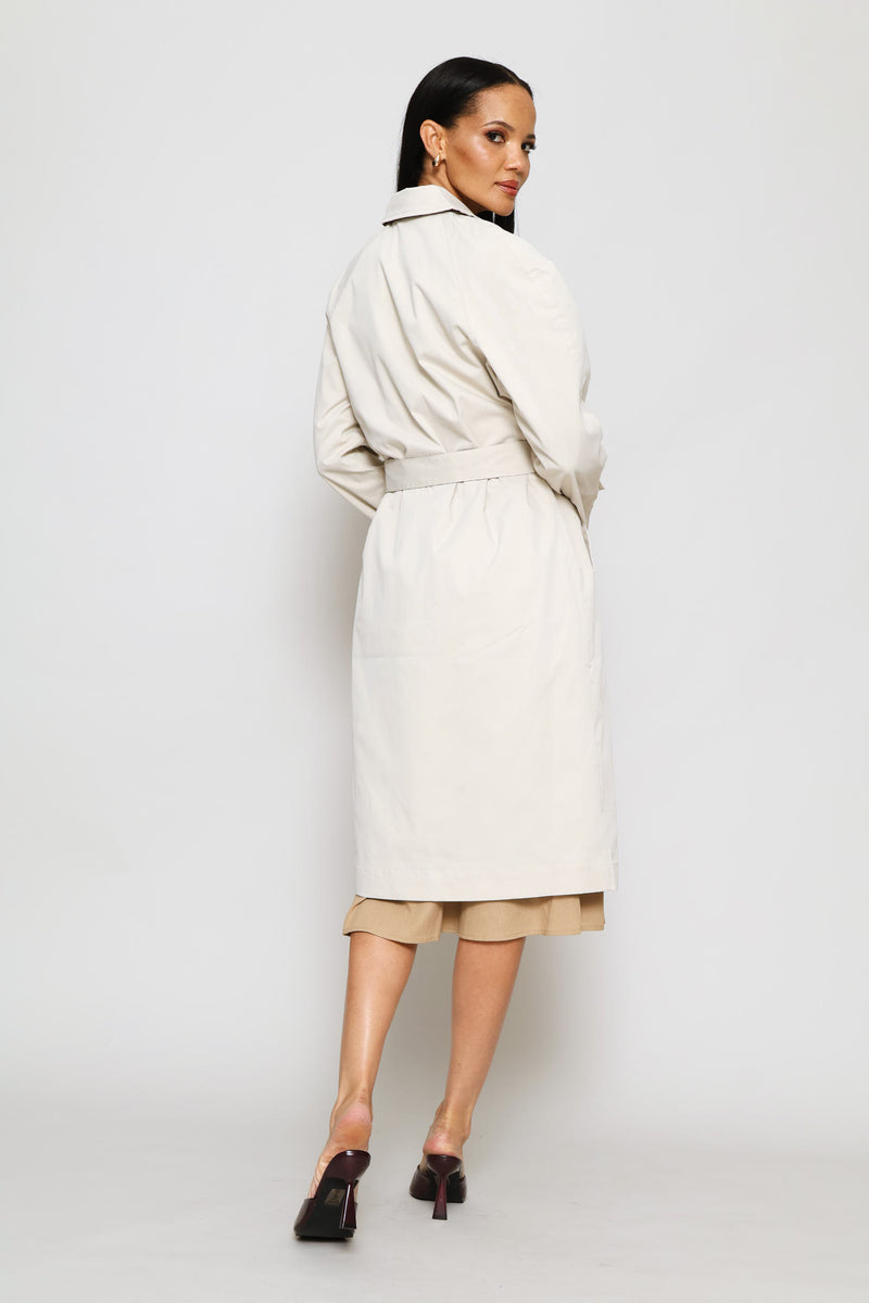 Epaulette Detail Reversible Trench Coat - Light Stone