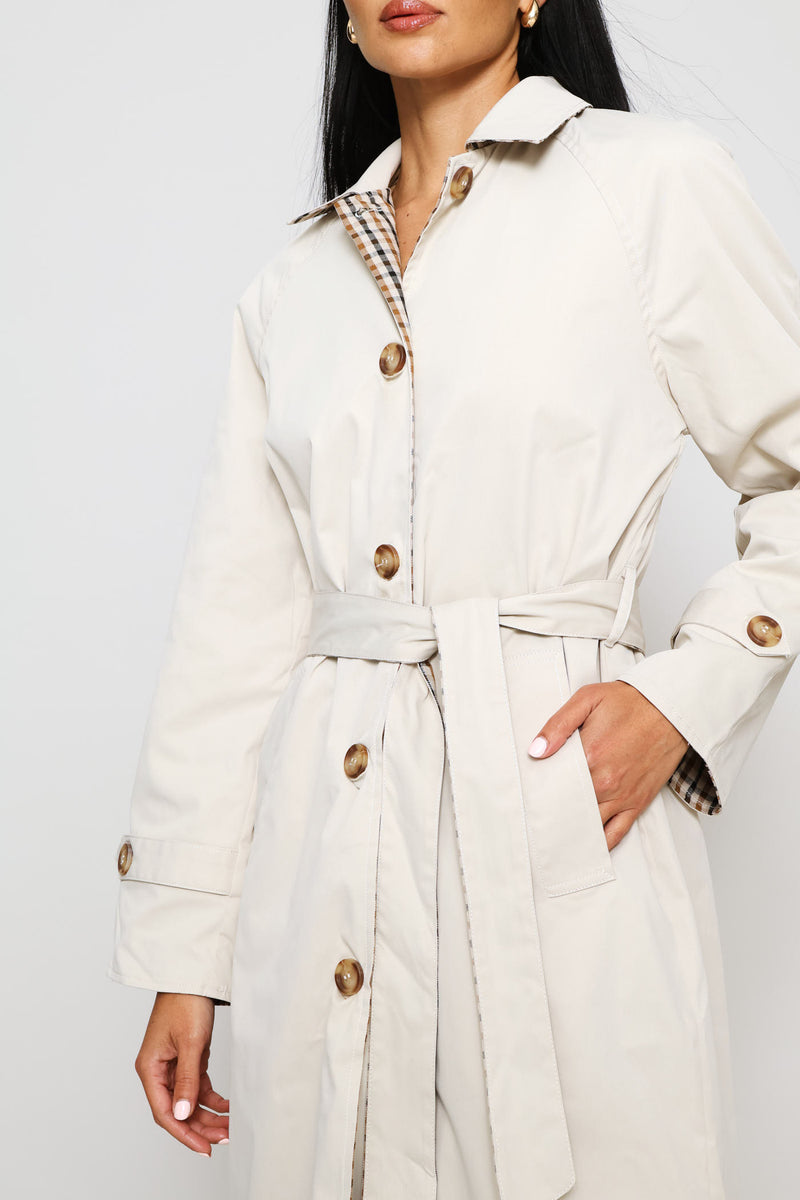 Epaulette Detail Reversible Trench Coat - Light Stone
