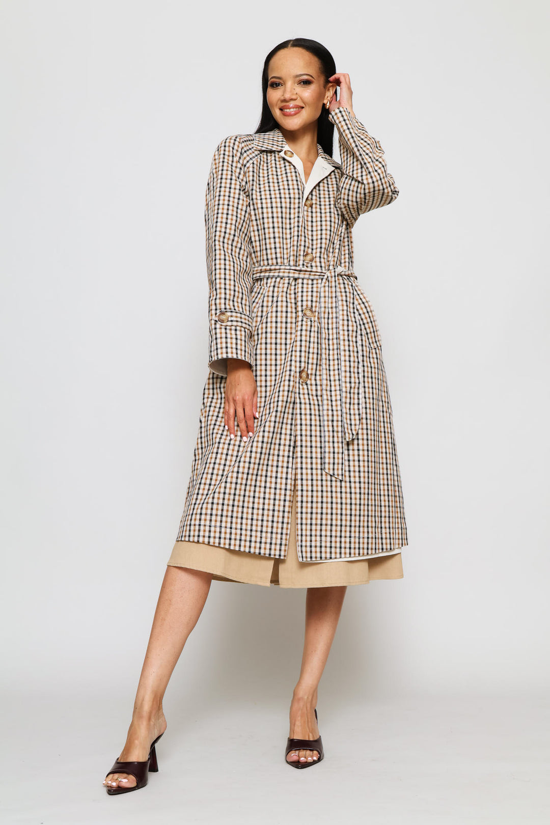 Epaulette Detail Reversible Trench Coat - Light Stone