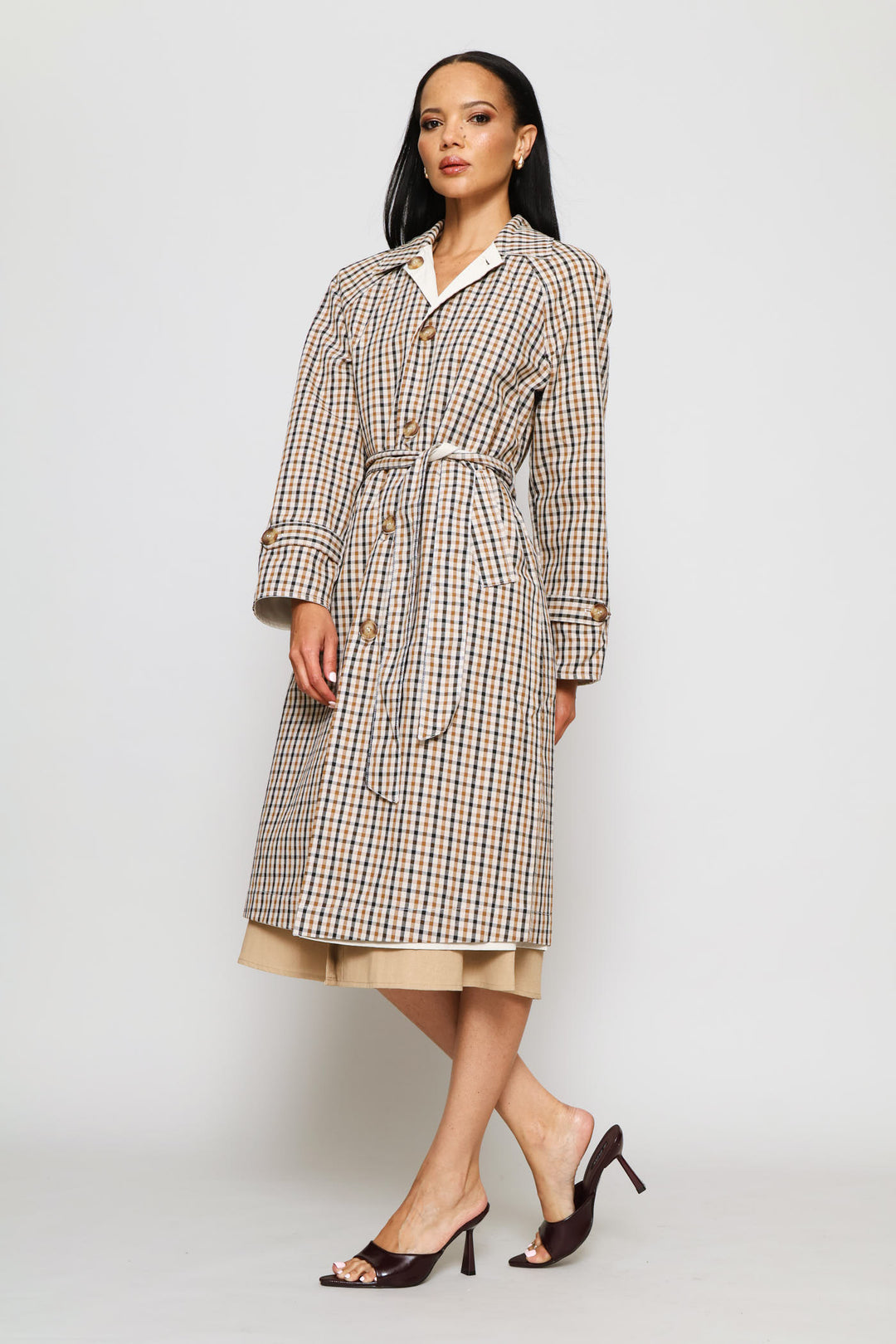 Epaulette Detail Reversible Trench Coat - Light Stone