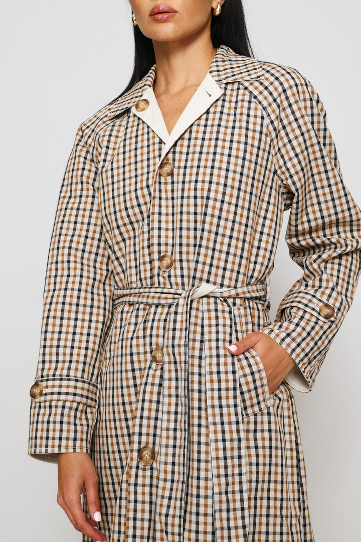 Epaulette Detail Reversible Trench Coat - Light Stone