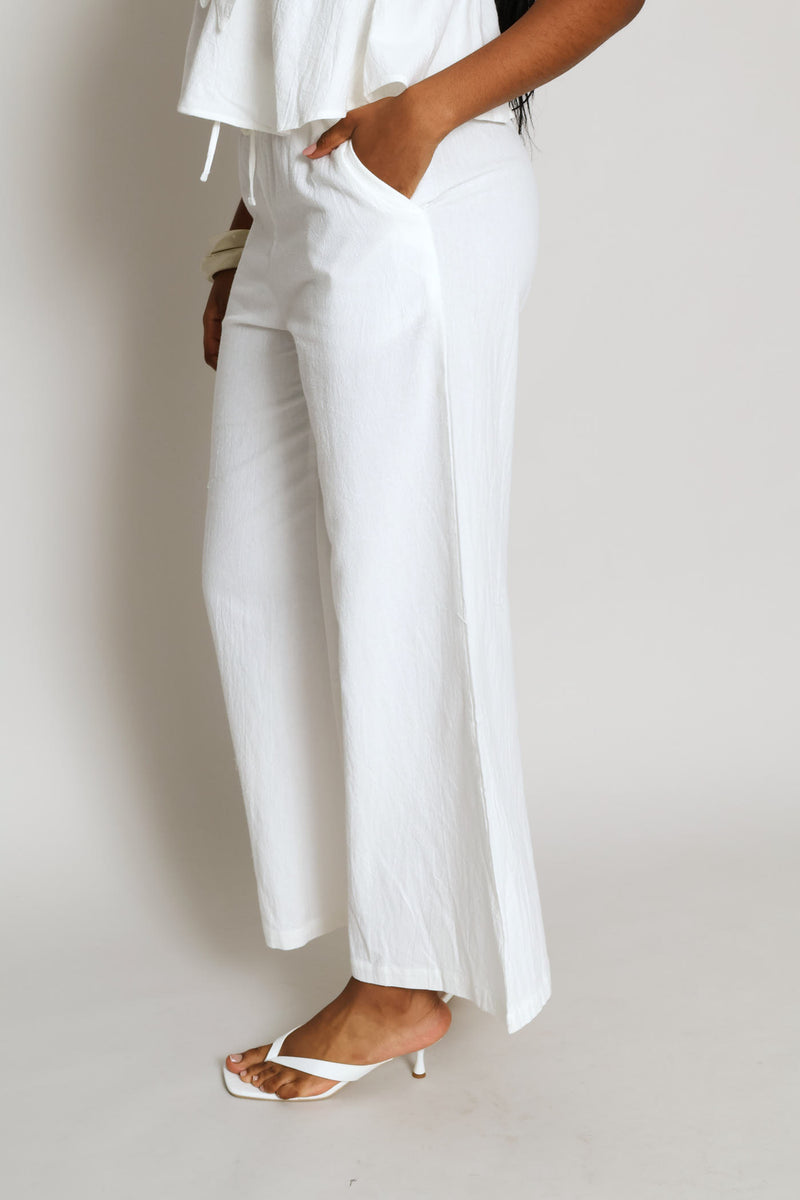 Wide Leg Rustic Trouser - White