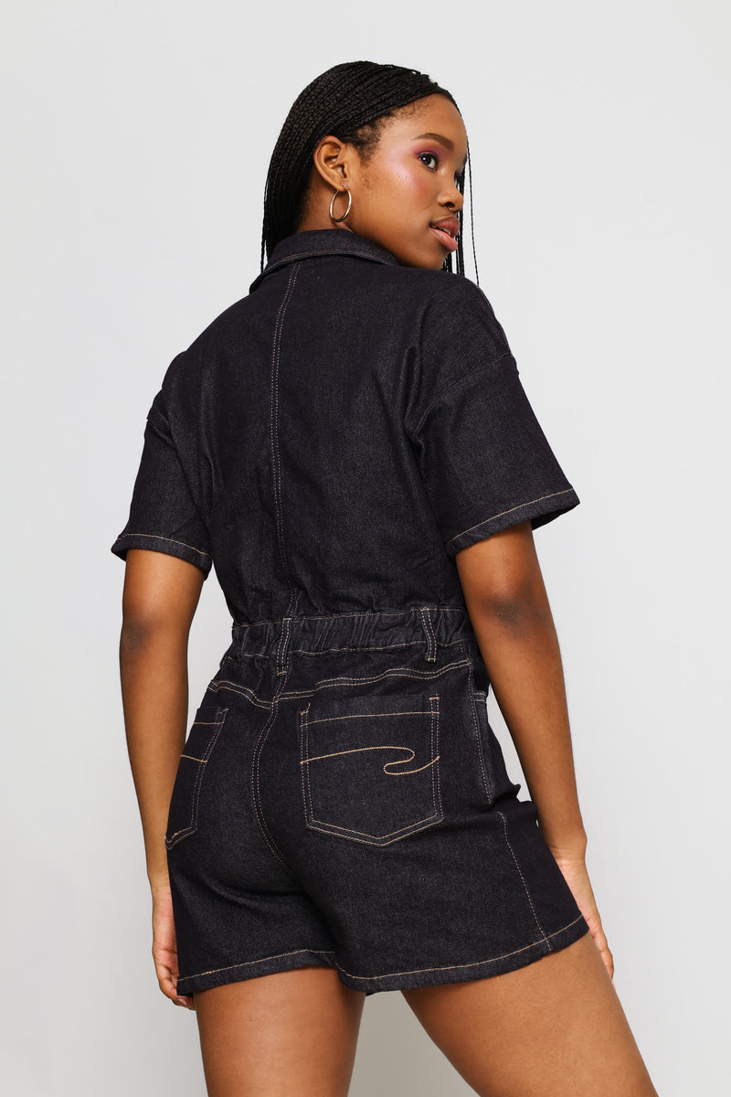Collared Jumpsuit - Dark Indigo