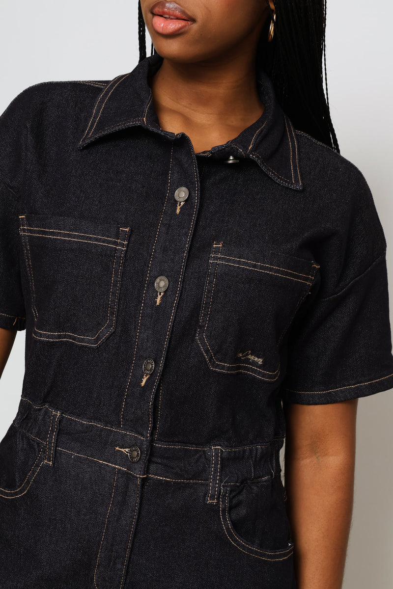 Collared Jumpsuit - Dark Indigo