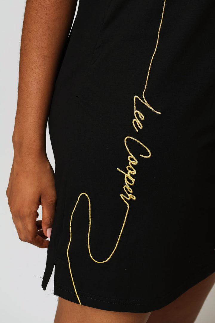 Crew Neck T-Shirt Dress - Black