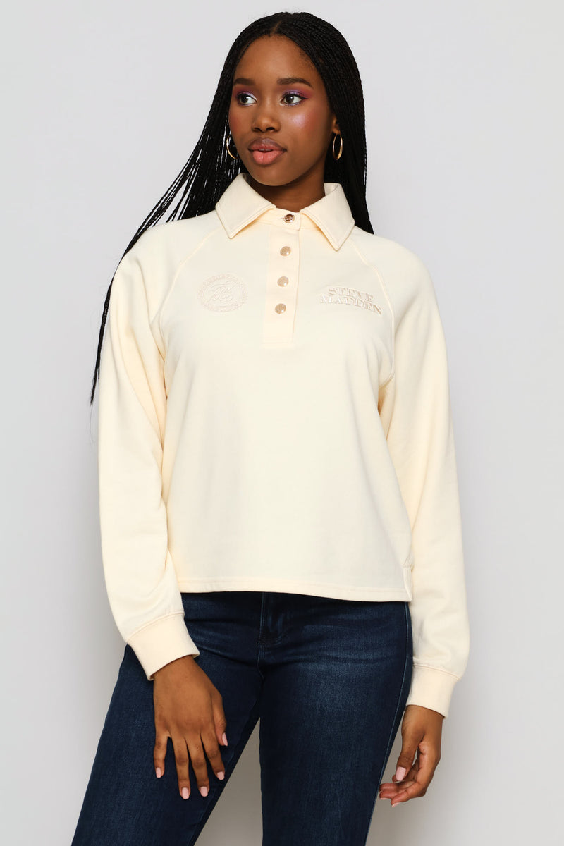 Valentina Oversized Polo Top - Cream