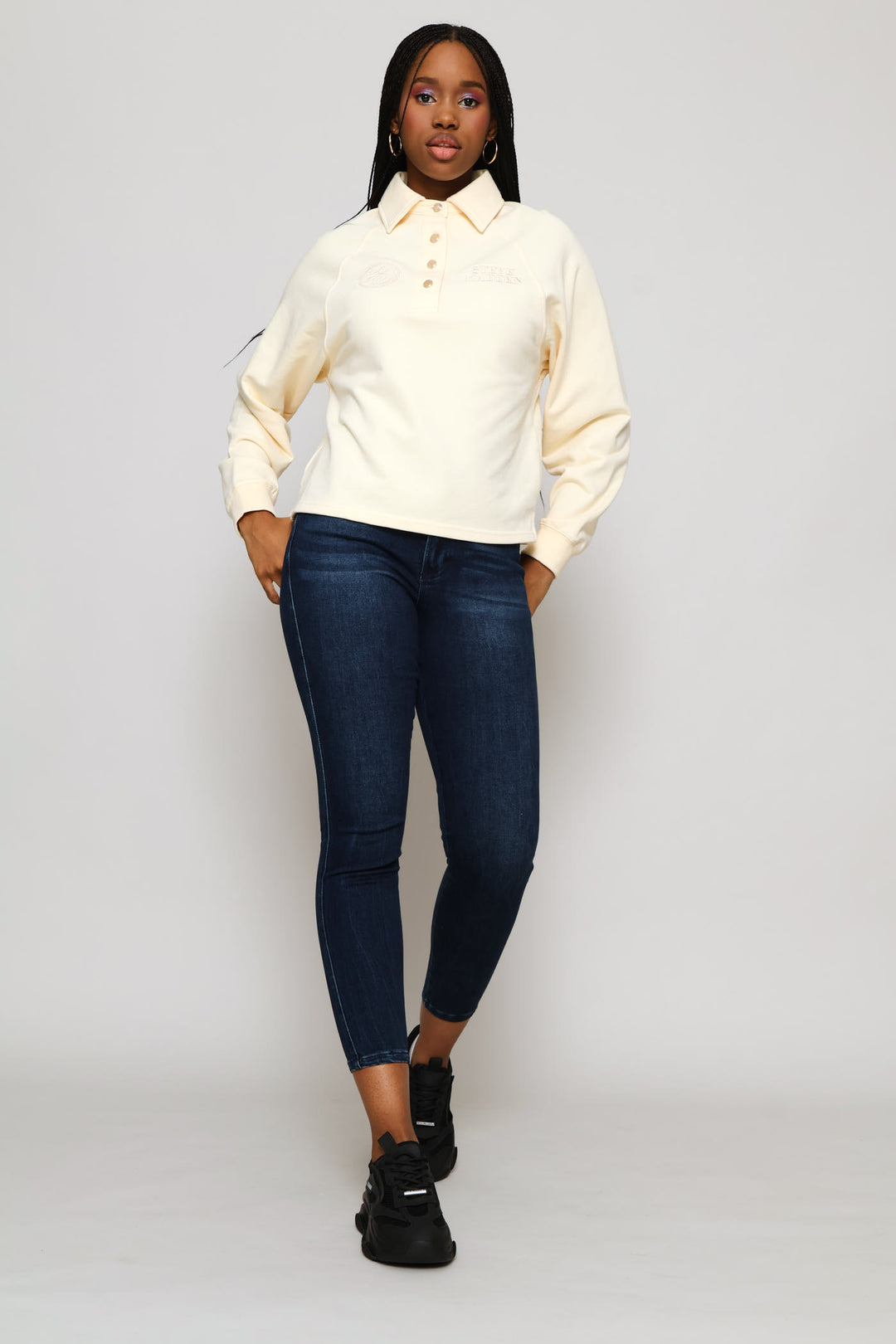 Valentina Oversized Polo Top - Cream