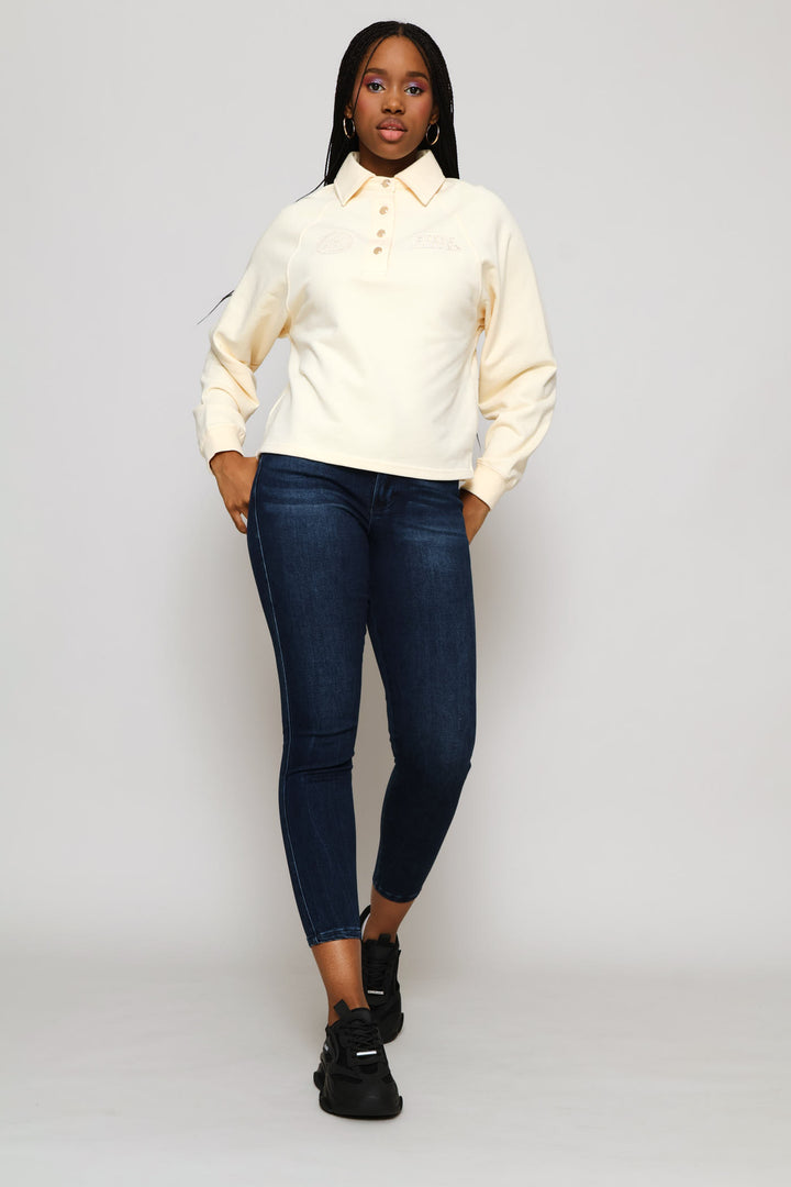 Valentina Oversized Polo Top - Cream