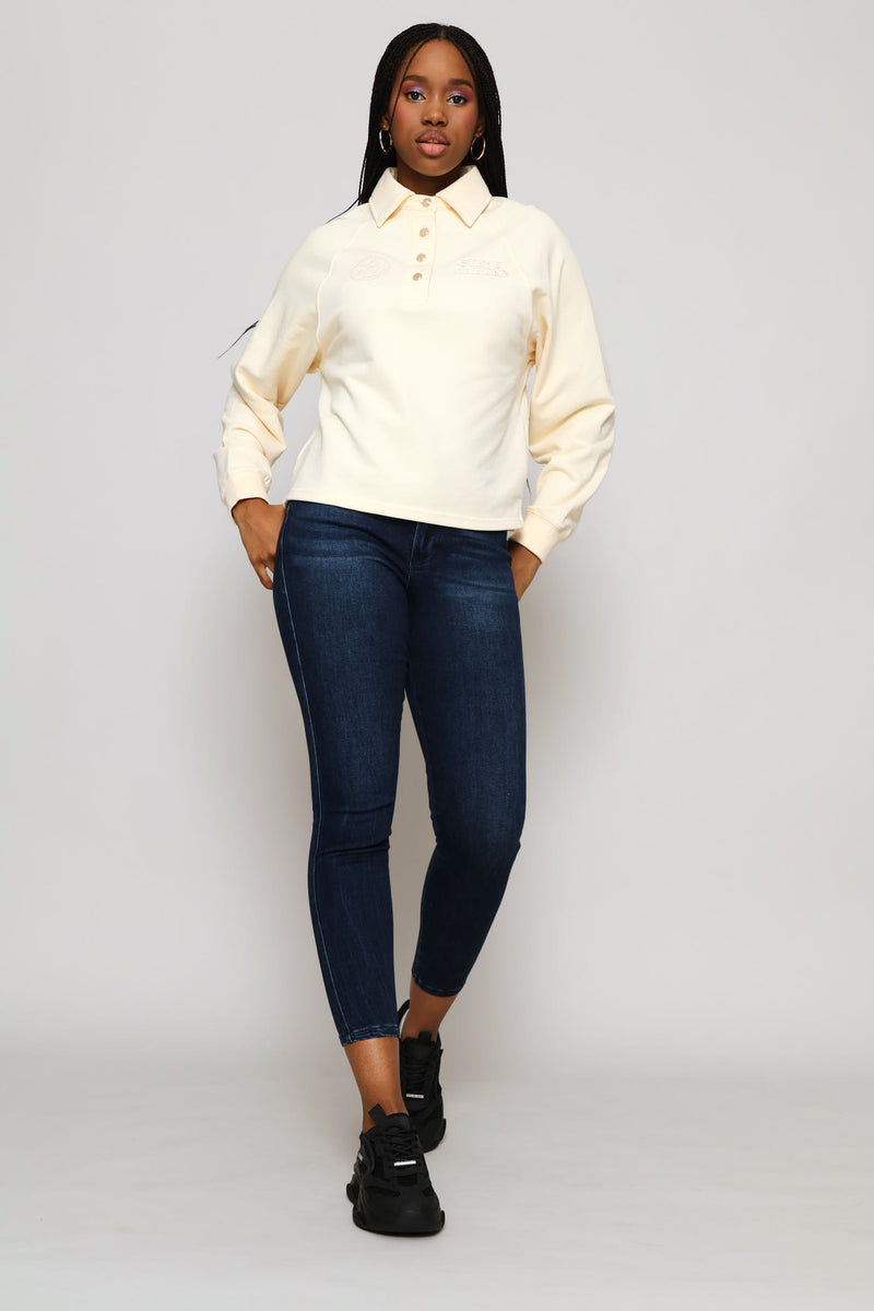 Valentina Oversized Polo Top - Cream