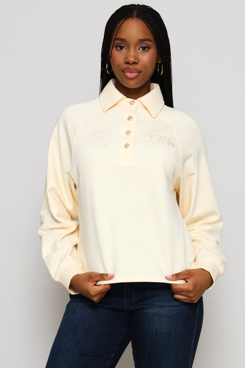 Valentina Oversized Polo Top - Cream