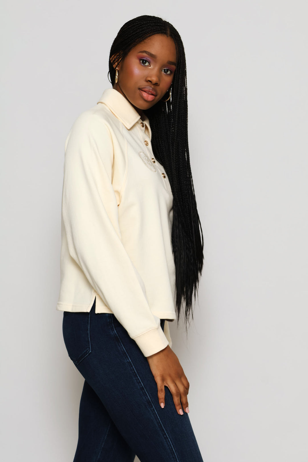 Valentina Oversized Polo Top - Cream