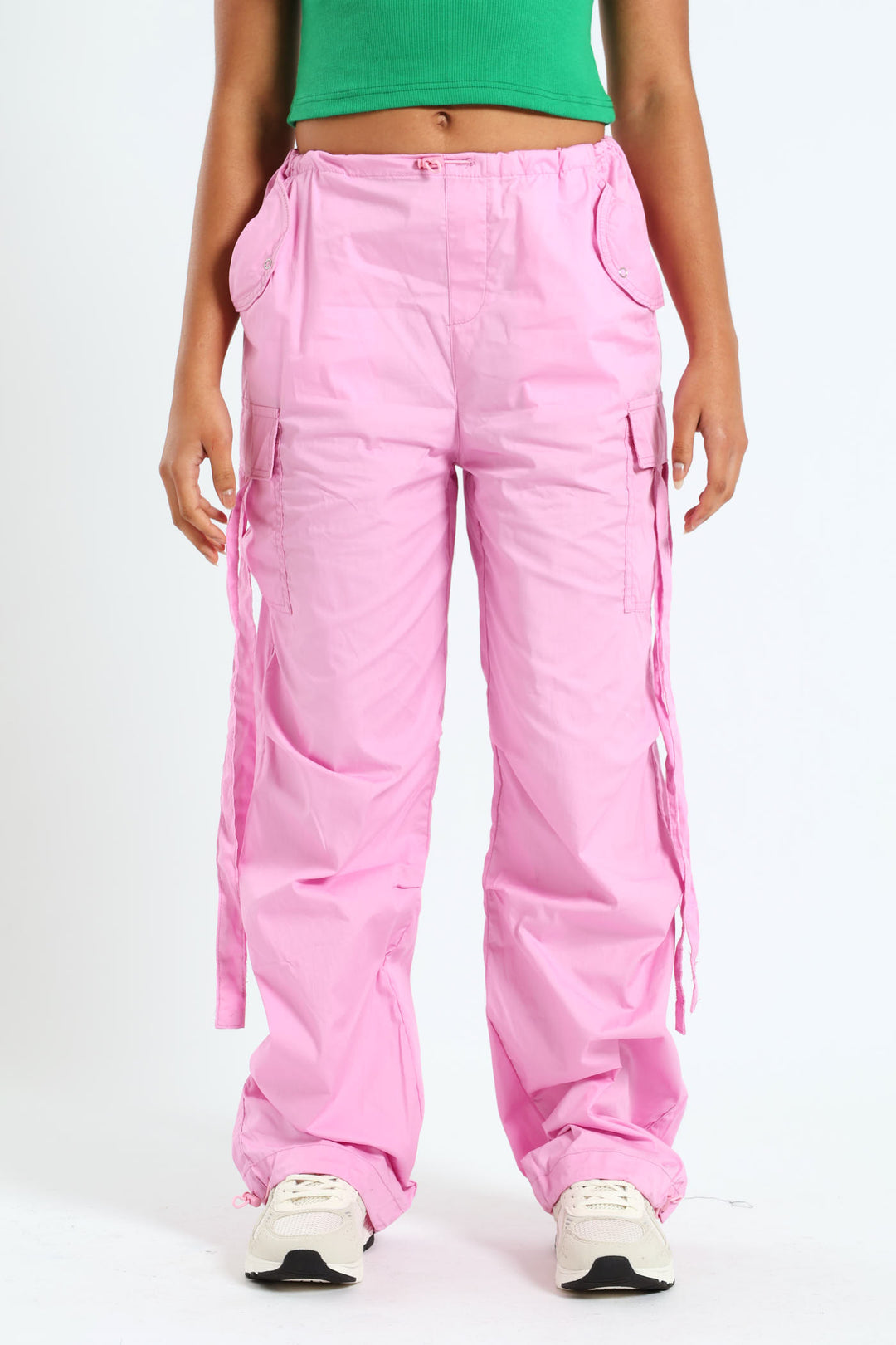 Girls Parachute Pants With Straps - Pink