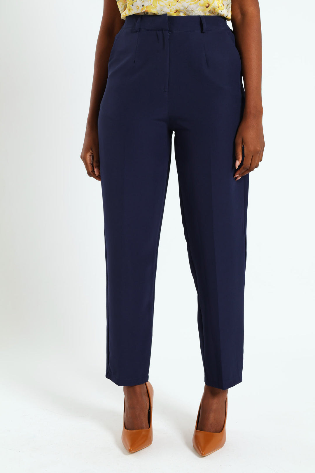 Navy Blue Cigarette Pants For Ladies Online Women Solid Mid Rise Cigarette Pants