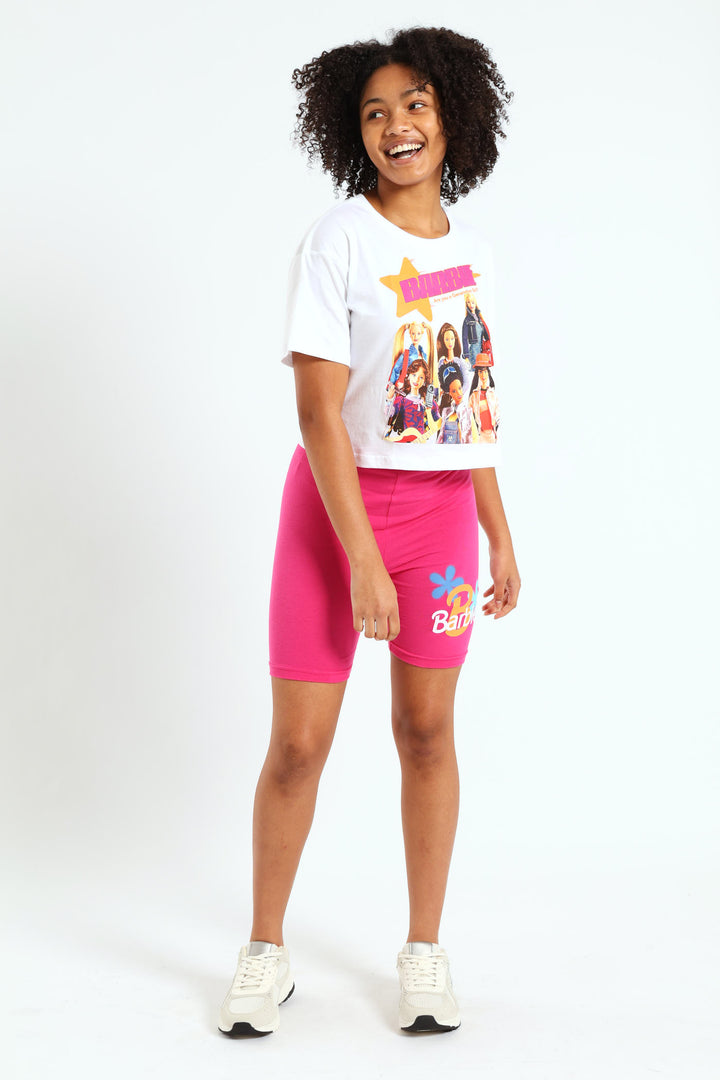 Girls Barbie Boxy Tee - White