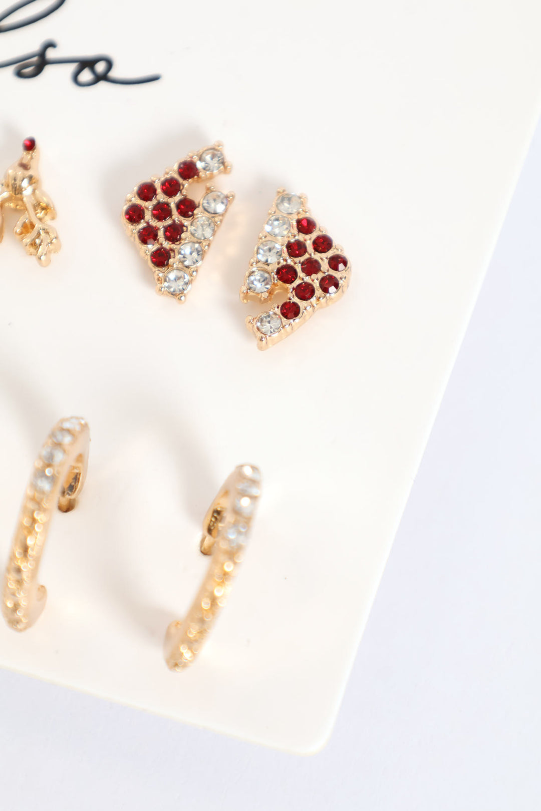 6 Pack Reindeer & Hoop Earrings - Gold