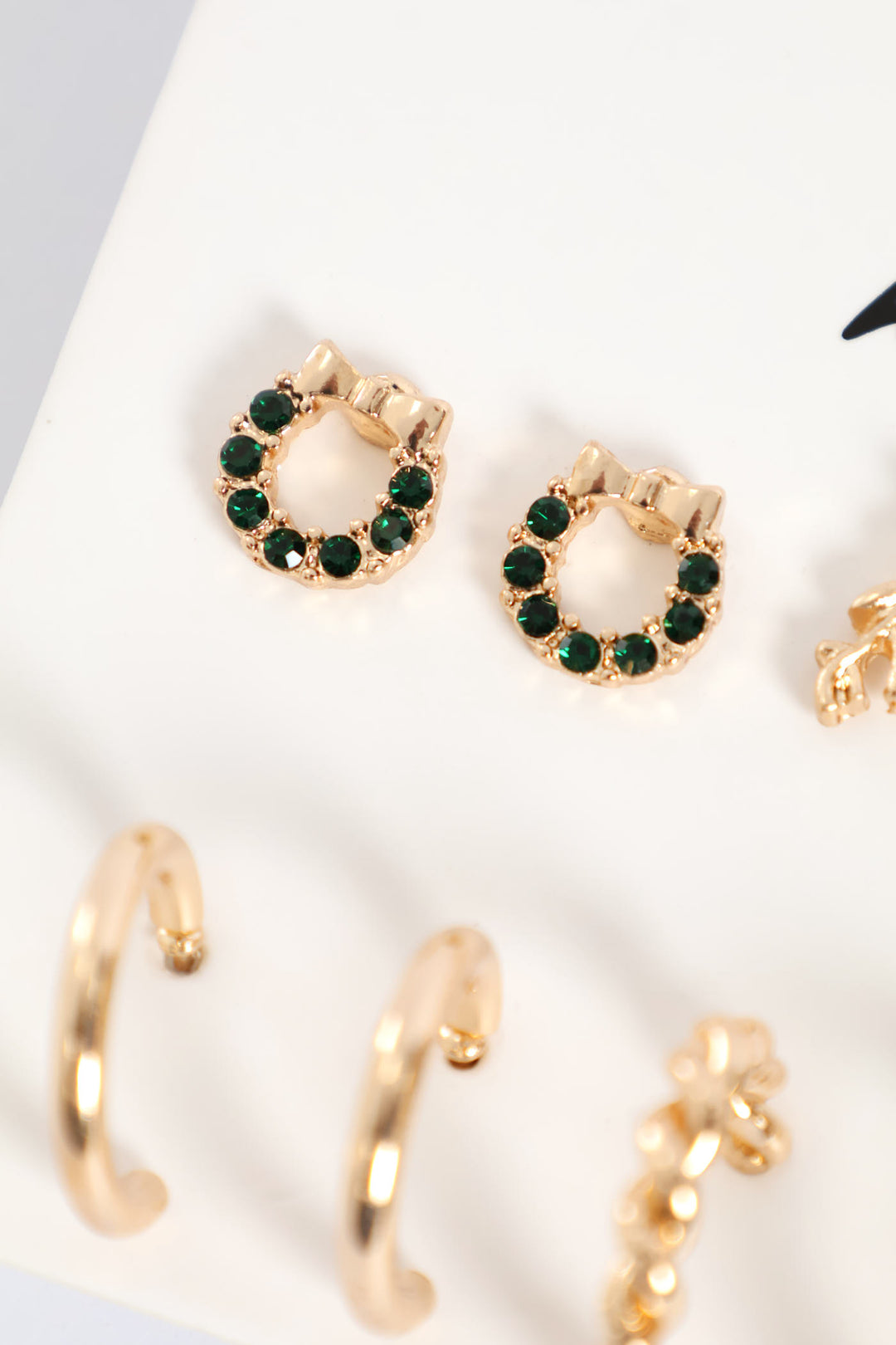 6 Pack Reindeer & Hoop Earrings - Gold