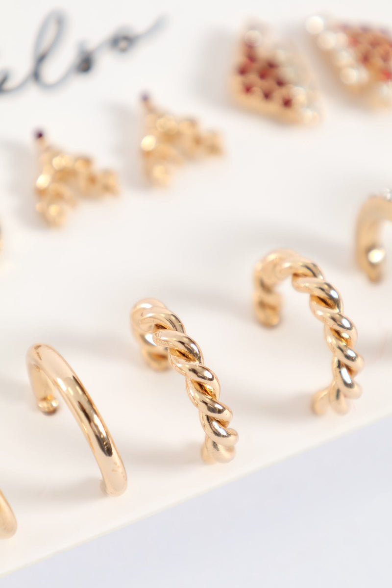 6 Pack Reindeer & Hoop Earrings - Gold