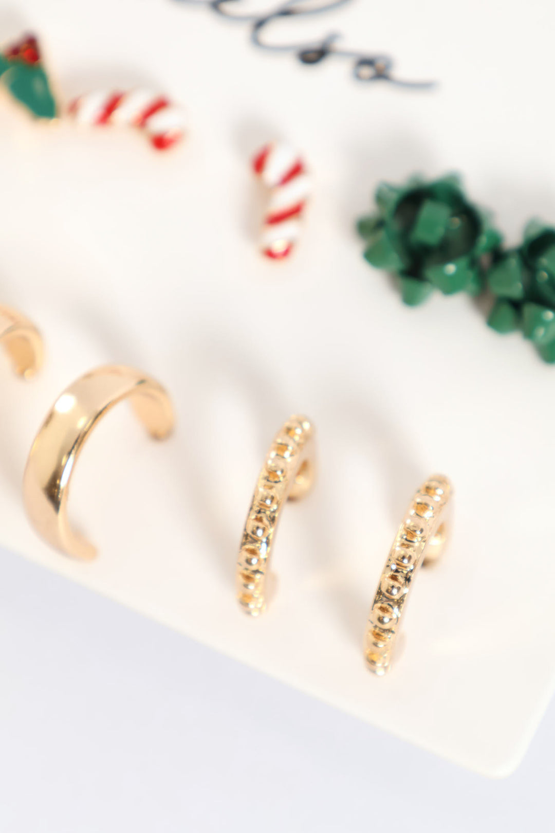 6 Pack Christmas Theme Bow & Hoop Earrings - Gold