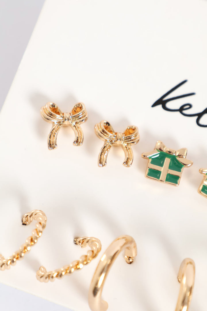 6 Pack Candy Cane Hoop Earring - Gold