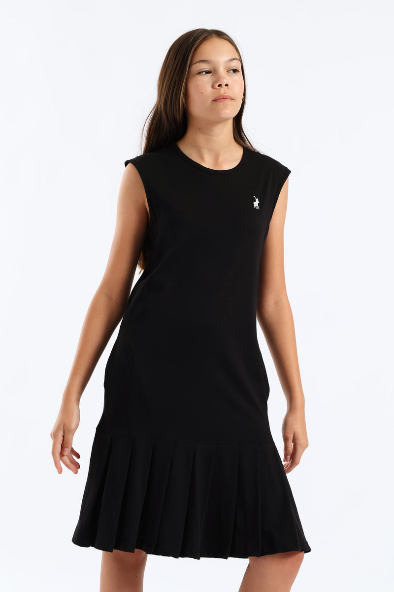 Girls Anna Pleated Dress - Black