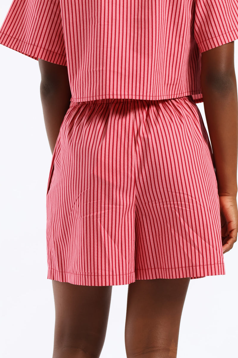 Girls Stripe Pull-On Short - Red/Pink