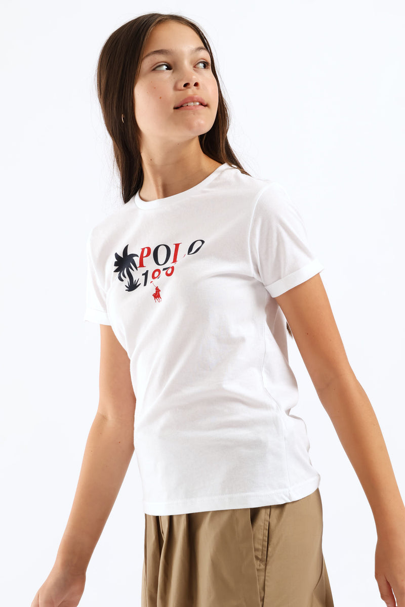 Girls Anele Print Tee - White
