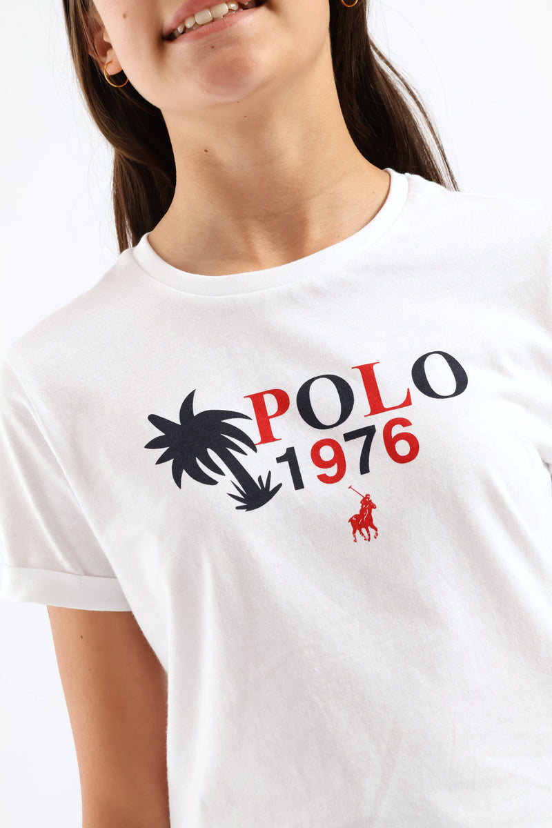 Girls Anele Print Tee - White