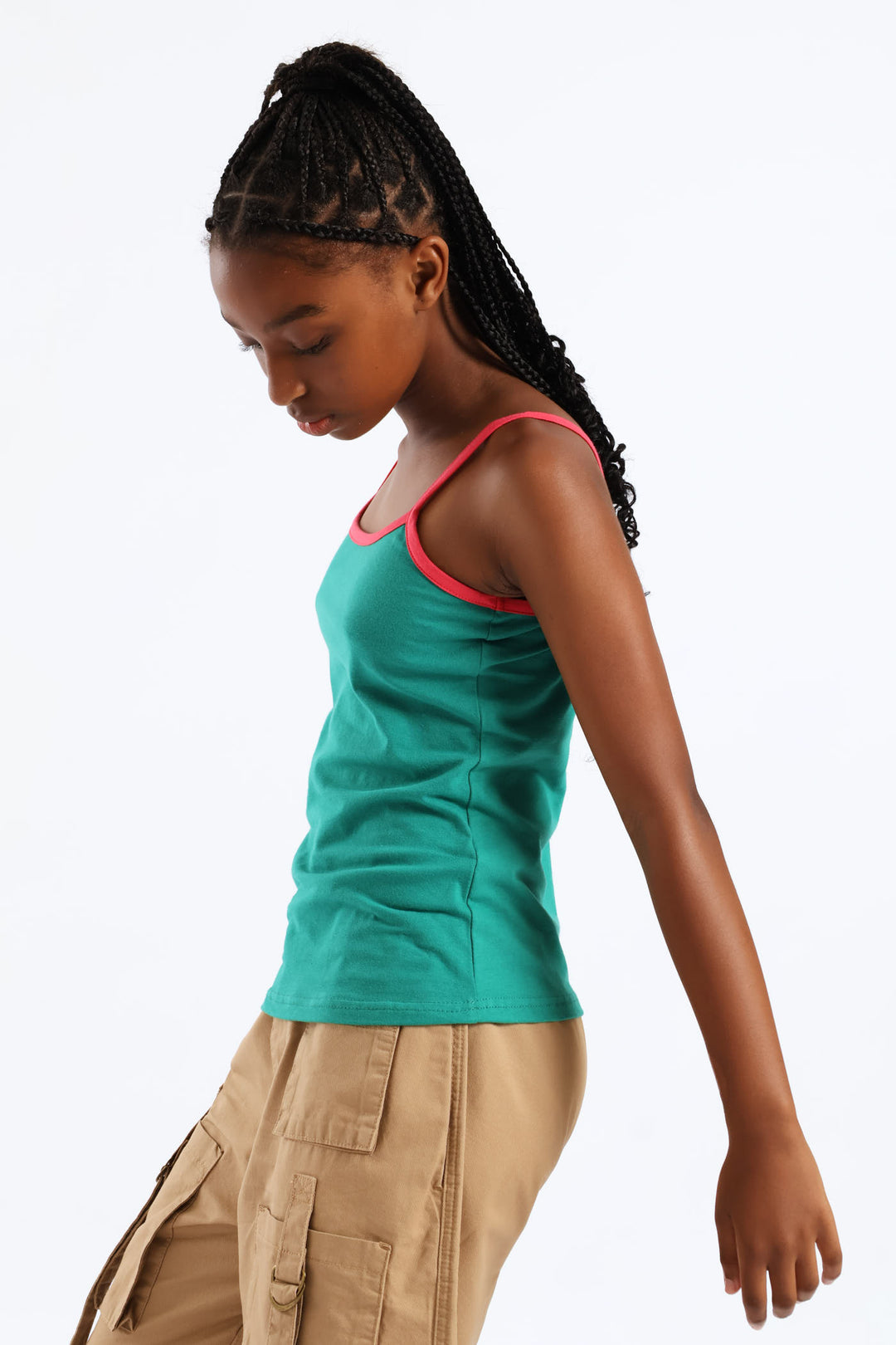 Girls 2 Tone Strappy Basic Vest - Green