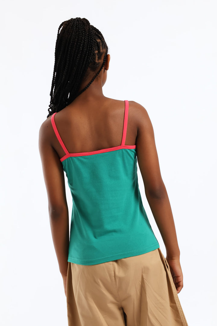 Girls 2 Tone Strappy Basic Vest - Green