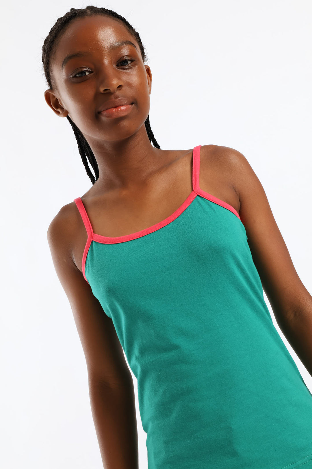 Girls 2 Tone Strappy Basic Vest - Green