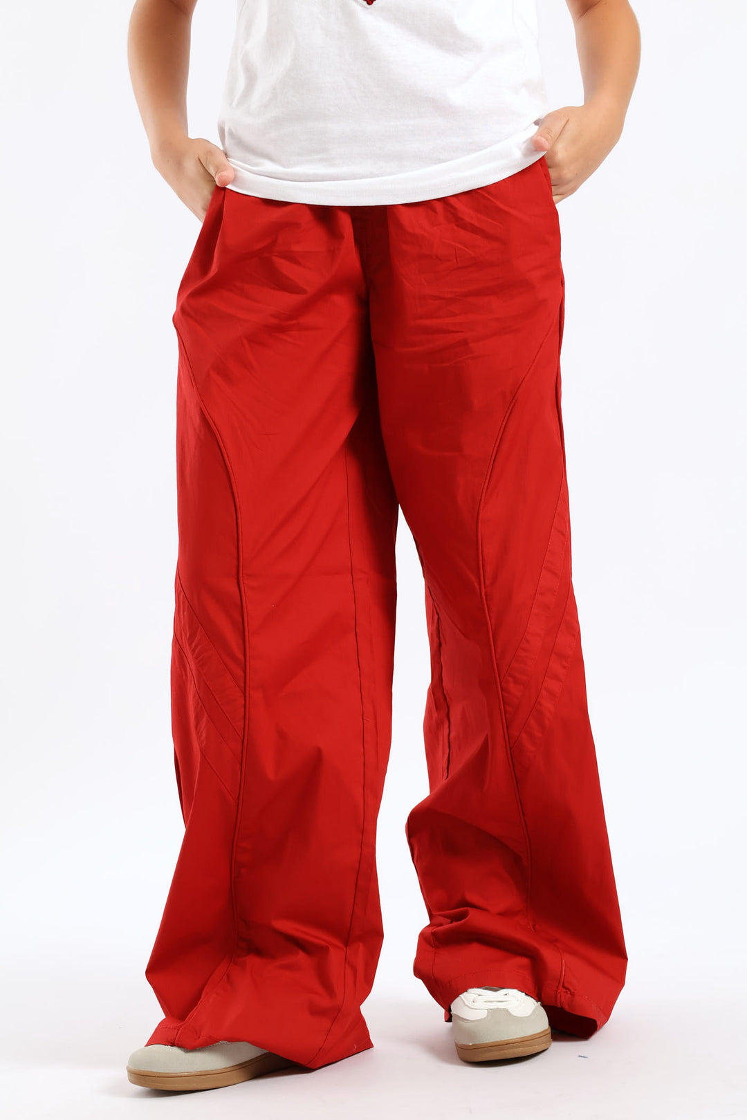 Girls Tonal Athletic Contrast Parachute Pants - Red