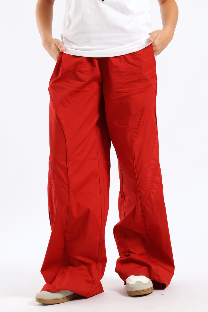 Girls Tonal Athletic Contrast Parachute Pants - Red