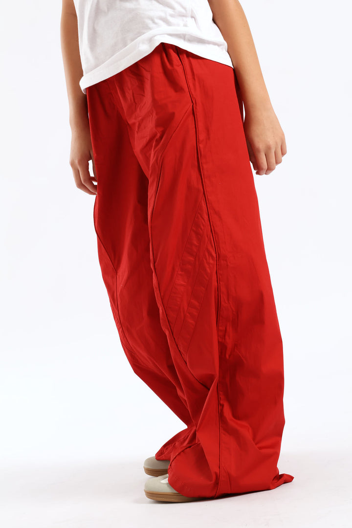 Girls Tonal Athletic Contrast Parachute Pants - Red