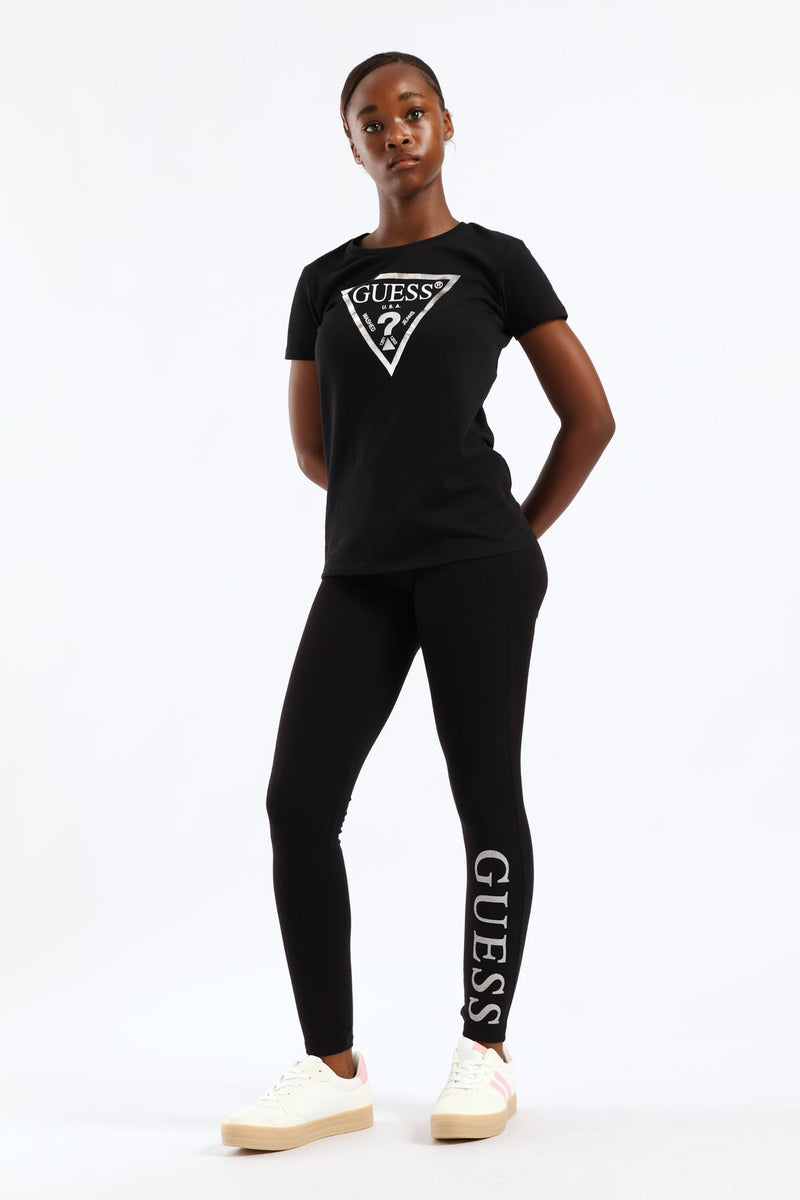 Girls Guess Logo Tee - Black