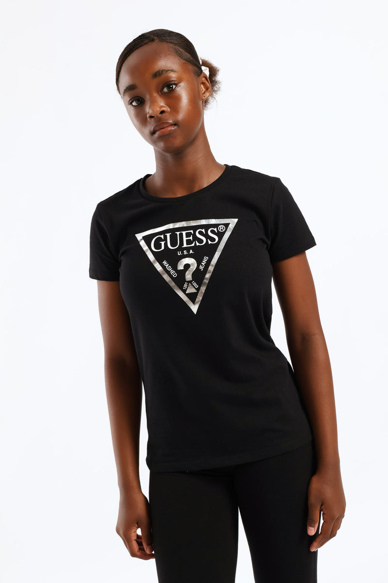 Girls Guess Logo Tee - Black