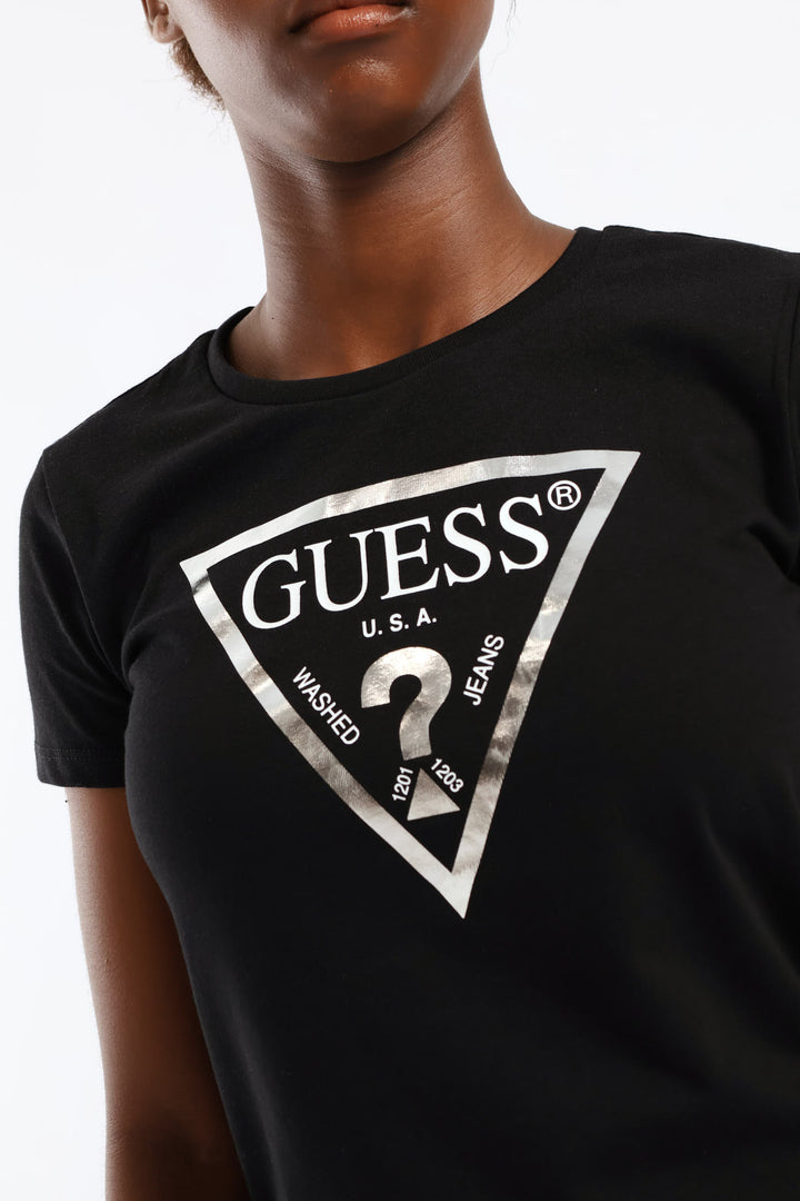 Girls Guess Logo Tee - Black