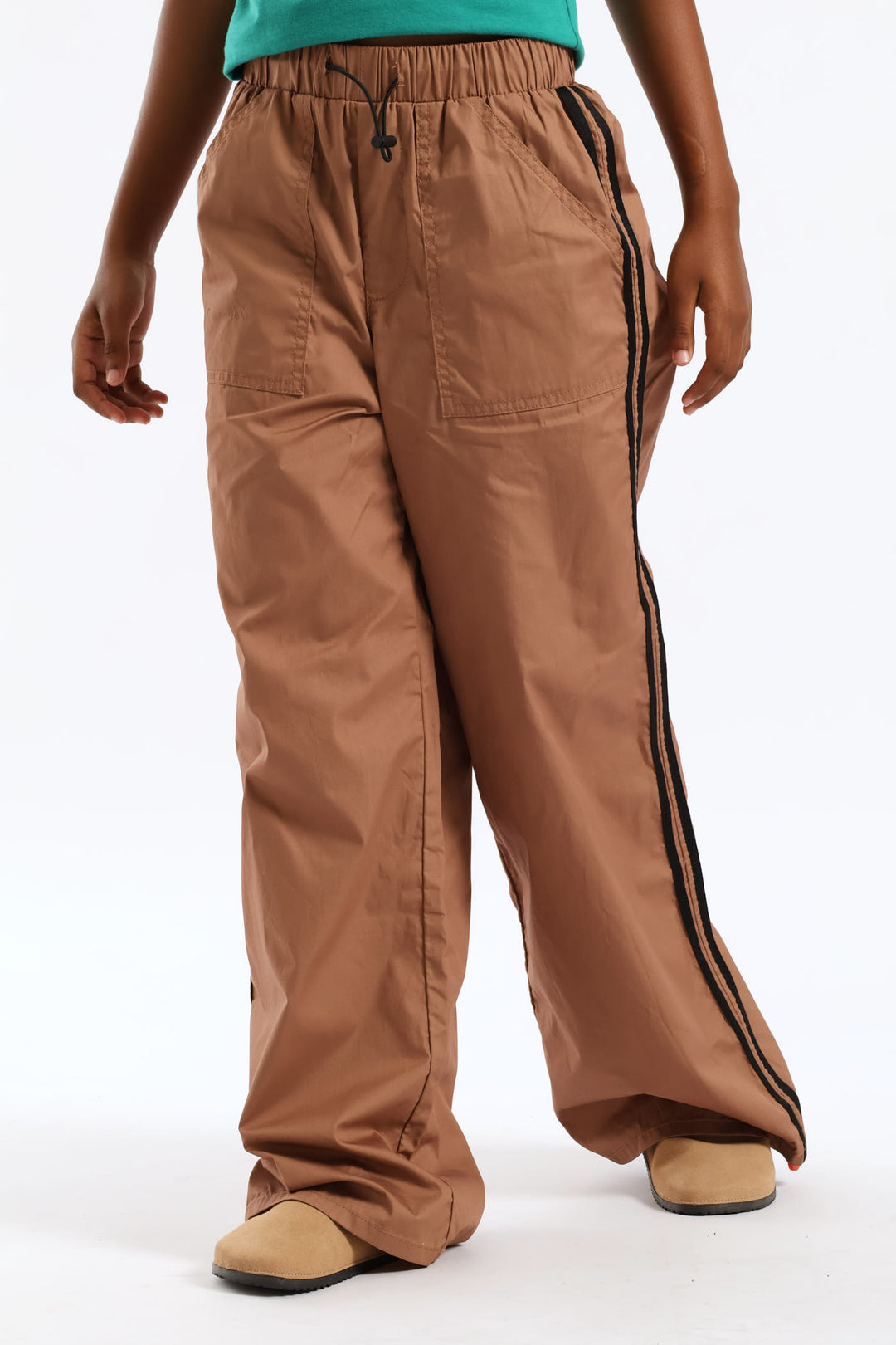 Girls Wideleg Cargo Double Side Tape Pants - Brown