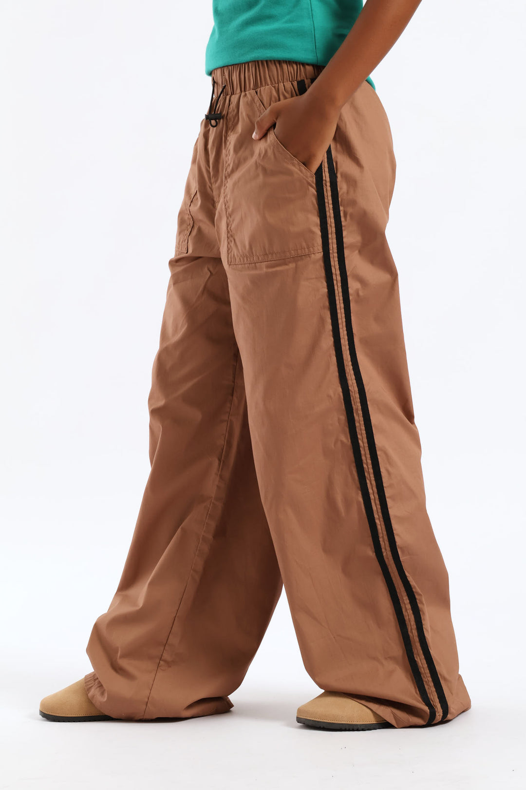 Girls Wideleg Cargo Double Side Tape Pants - Brown