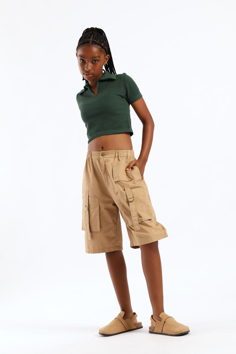 Girls Collared Seamless T-Shirt - Teal