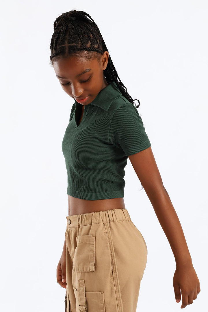 Girls Collared Seamless T-Shirt - Teal