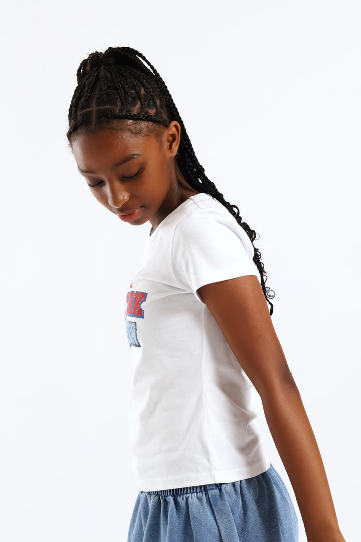 Girls Destination Fitted Tee - White