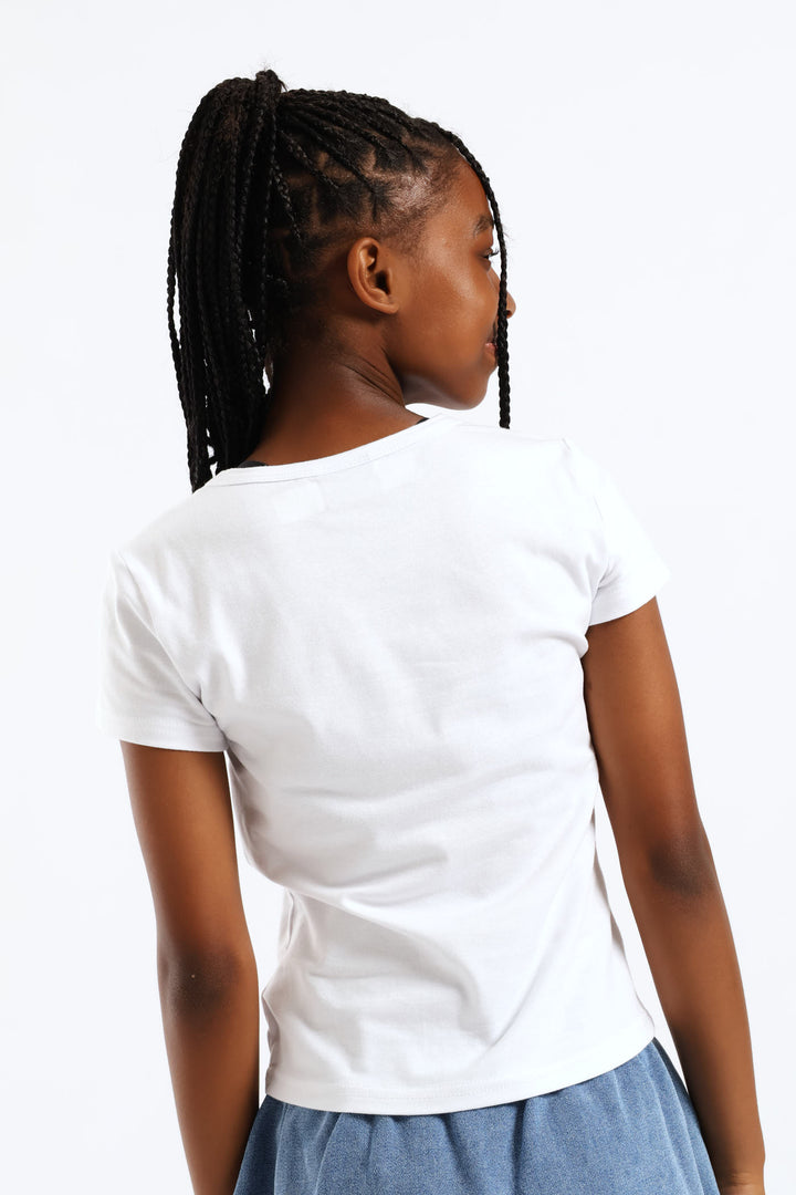 Girls Destination Fitted Tee - White