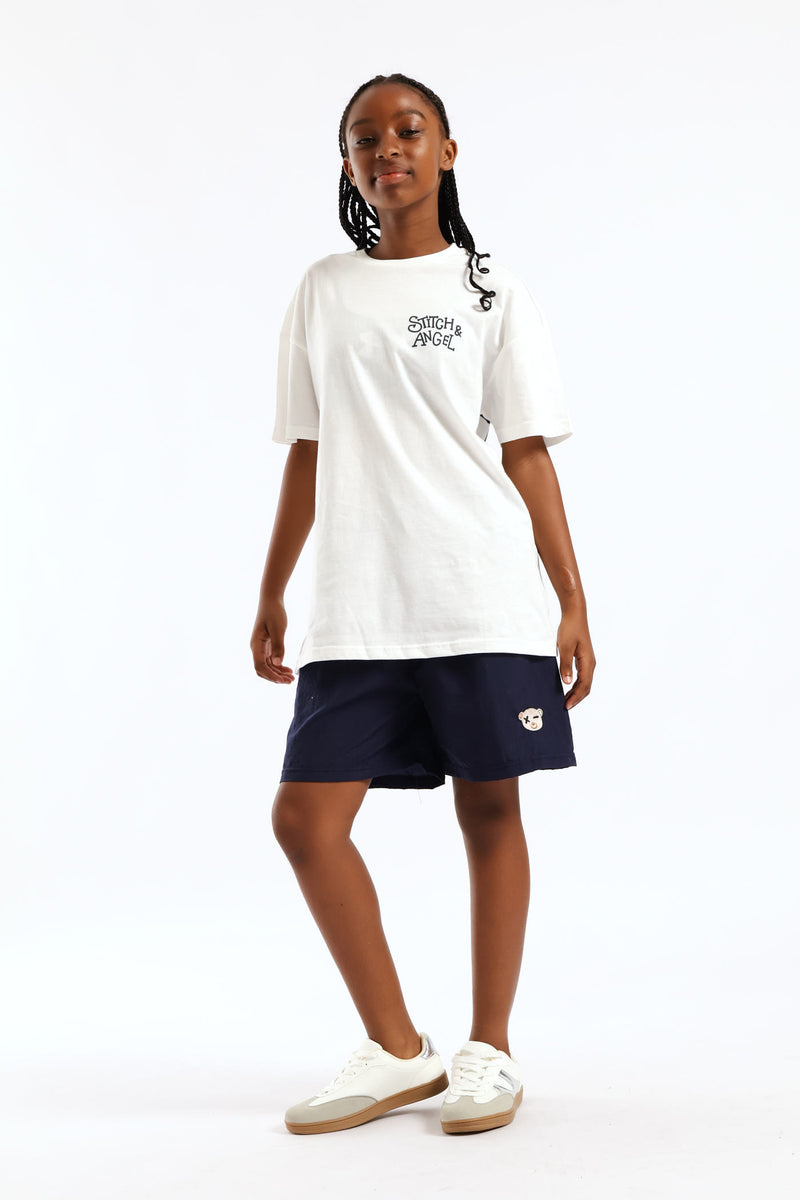 Stitch & Angel Oversized Tee - Off White