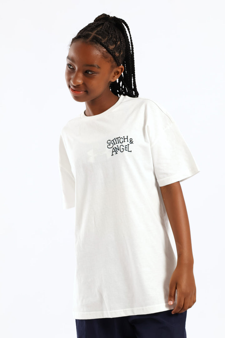 Stitch & Angel Oversized Tee - Off White