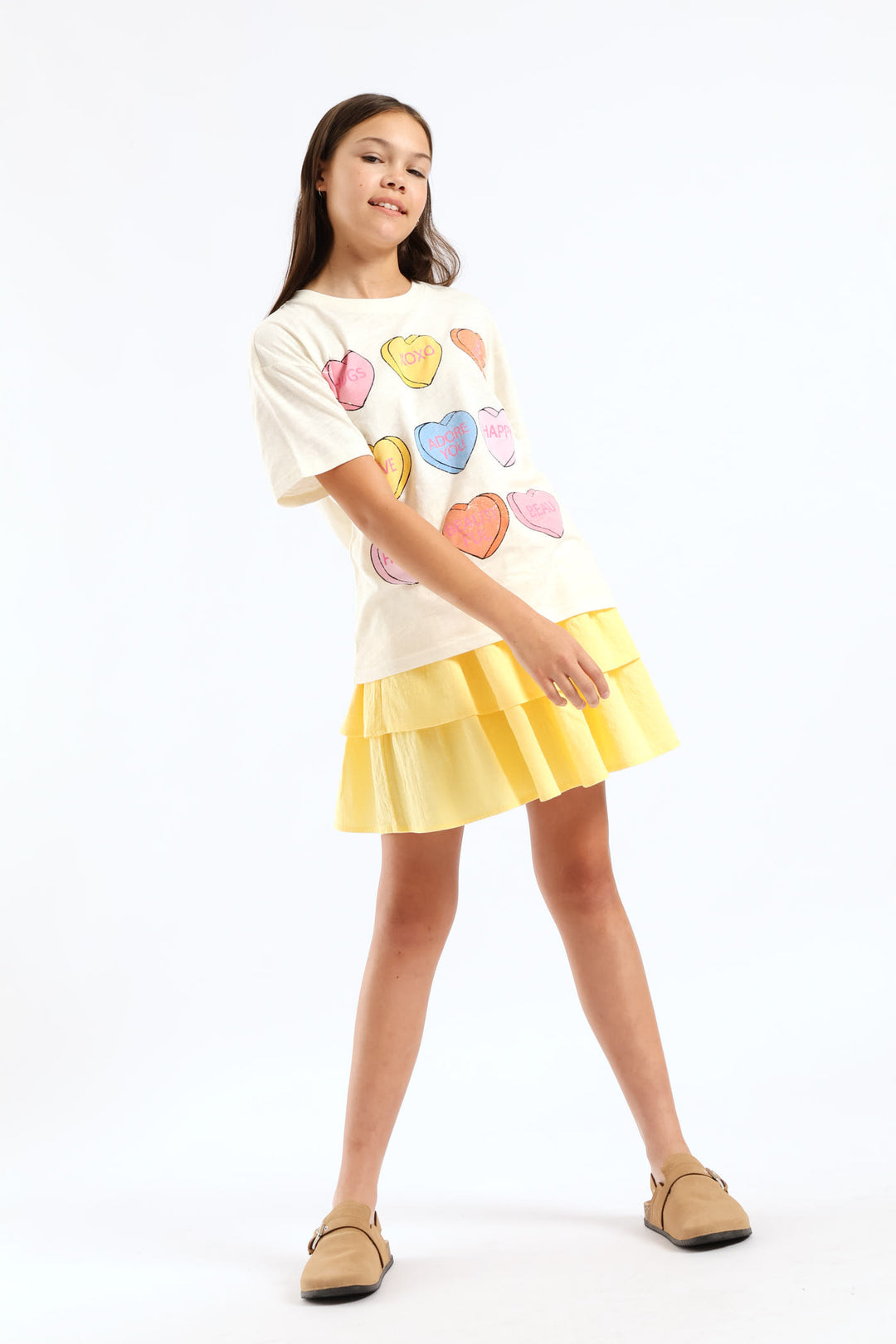 Girls Candy Heart Oversized Tee - Cream