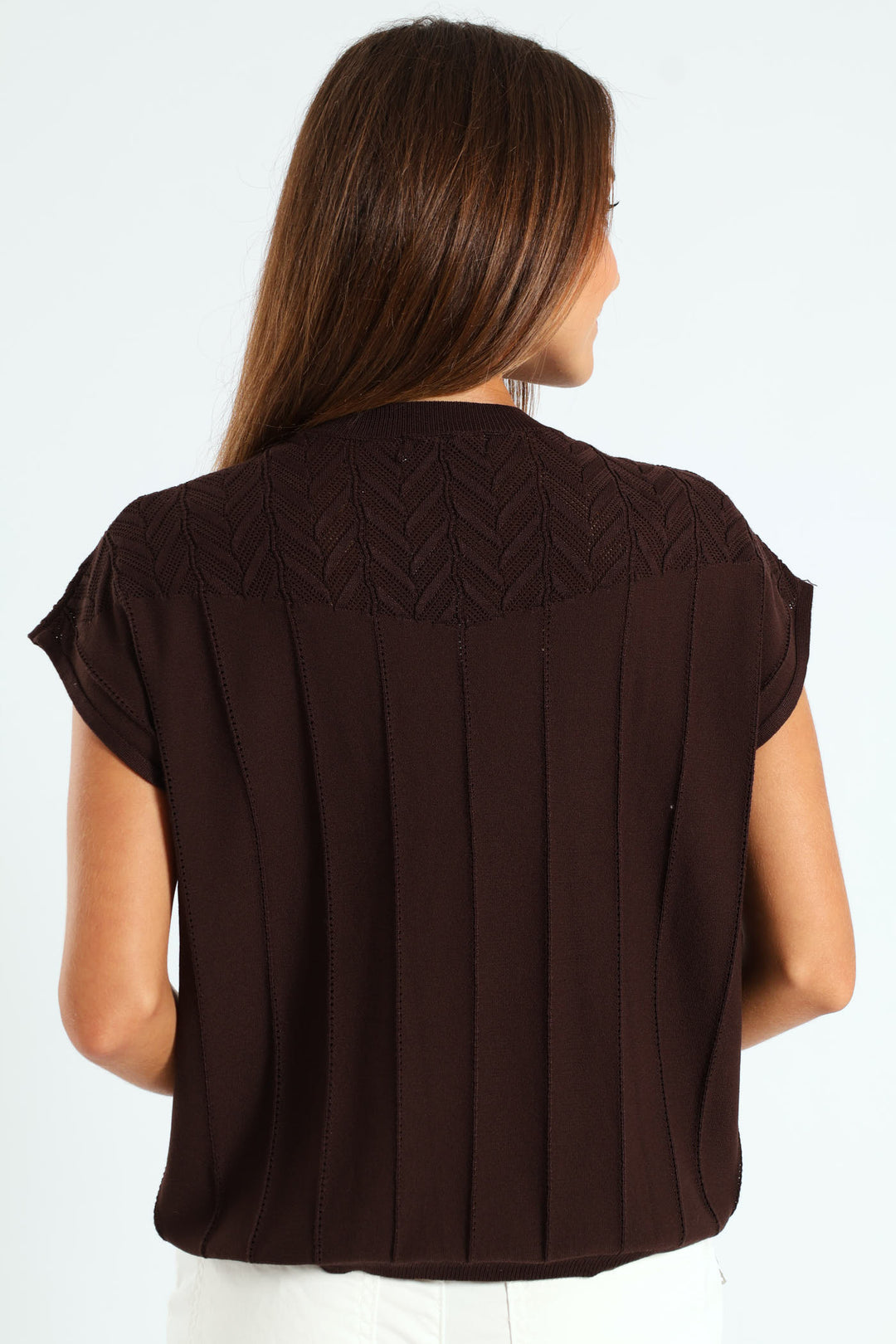 Pointelle Yoke Sweater - Chocolate