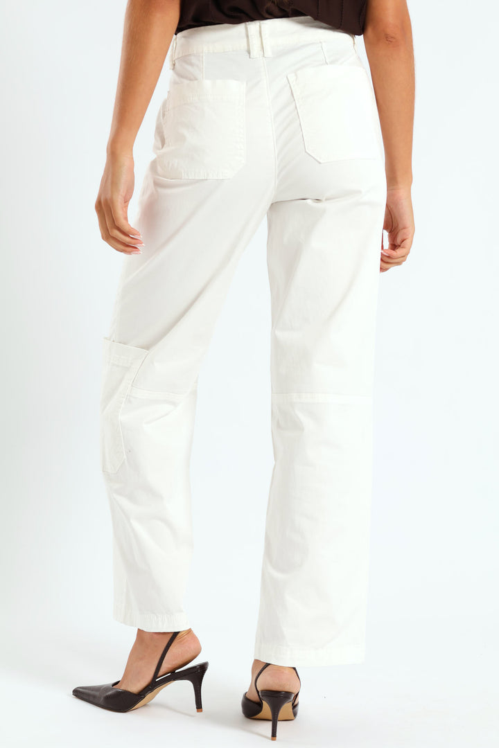 Zip Detail Utility Sateen Wideleg Pants - White