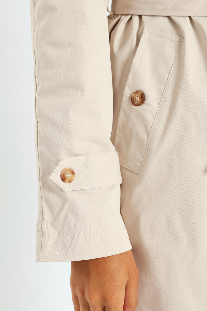 Classic Trench Coat With Epaulettes & Button Detail - Stone