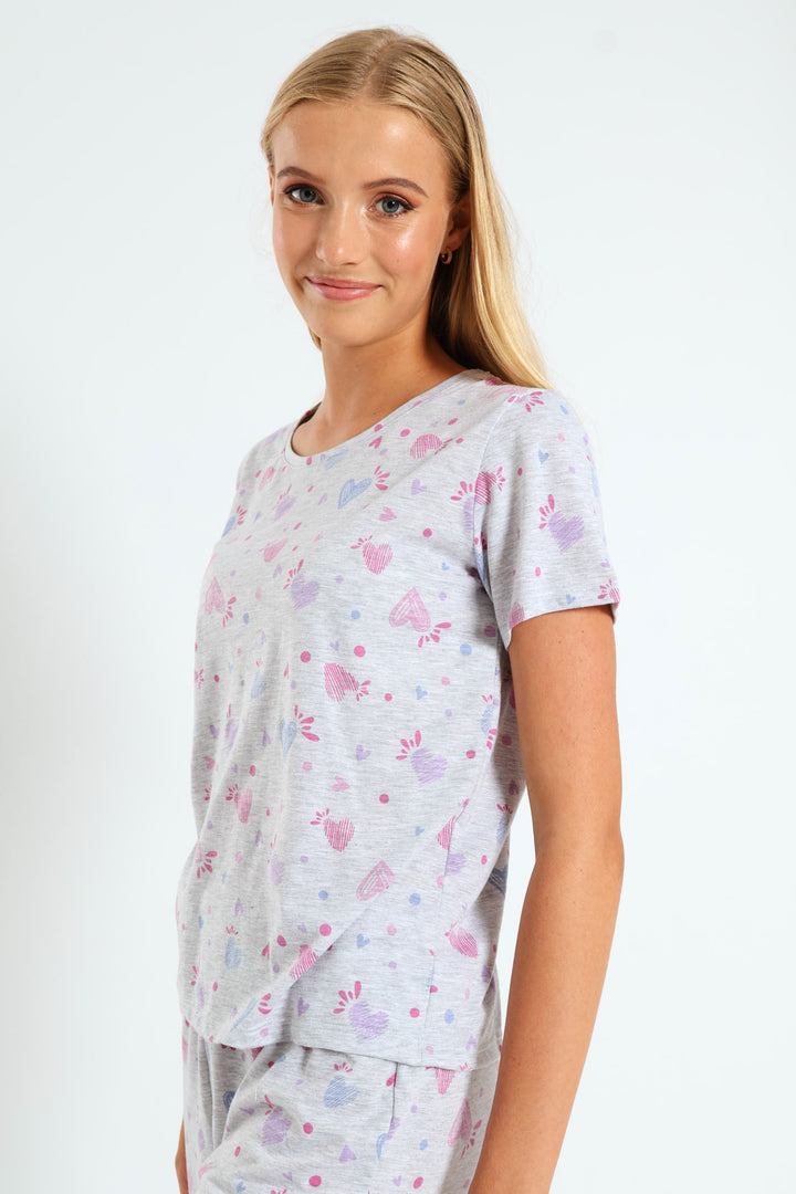 Artsy Hearts Knit Tee - Grey Melange